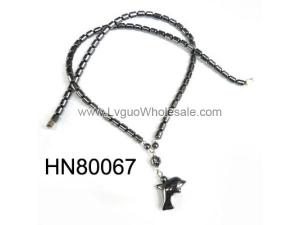 Black Hematite Stone Beads Necklace with dolphin